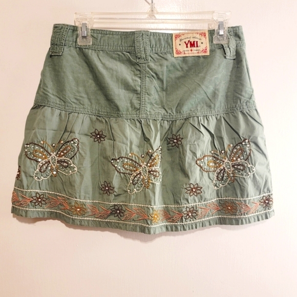 YMI Embroidered Floral Butterfly Embellished Sequins Pearl Beaded Boho Skirt - Picture 4 of 10